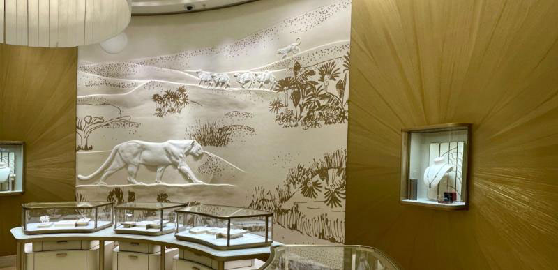 Ultra luxe Stella decor in paper marquetry for Cartier Dubaï